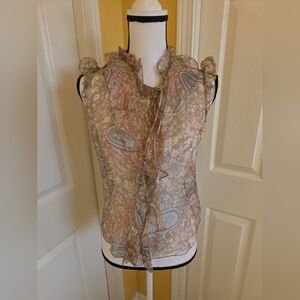 KENZIE PAISLEY BUTTONED SILK BLOUSE, SIZE 8, NEW